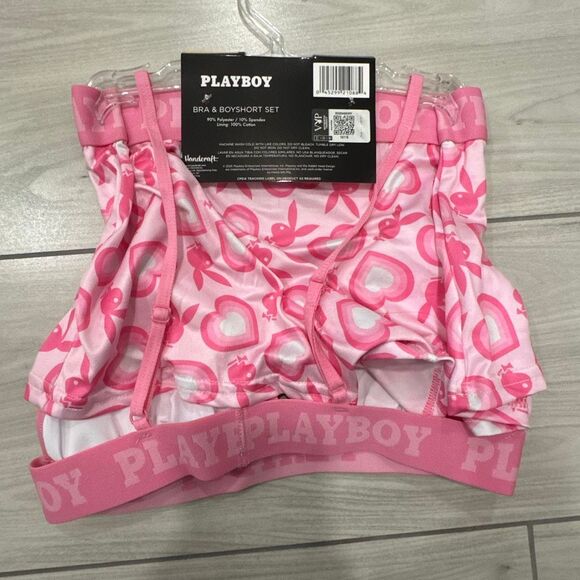 NWT playboy pink and white bra and bottoms set size small brand new. Super cute! - Picture 2 of 4